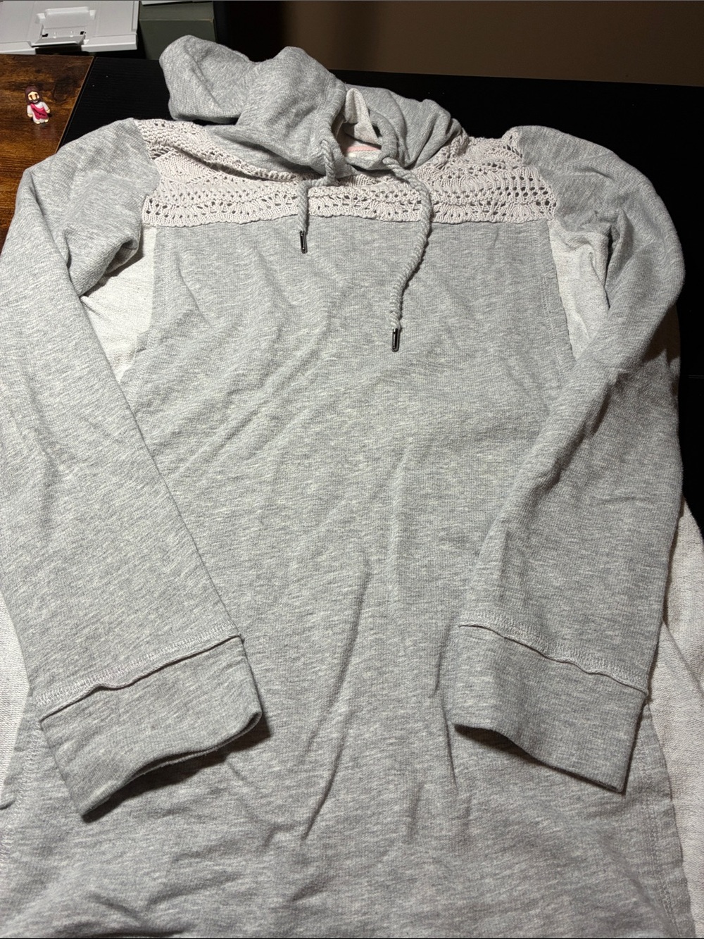 Maurices Light Gray Hoodie with Crochet Yoke